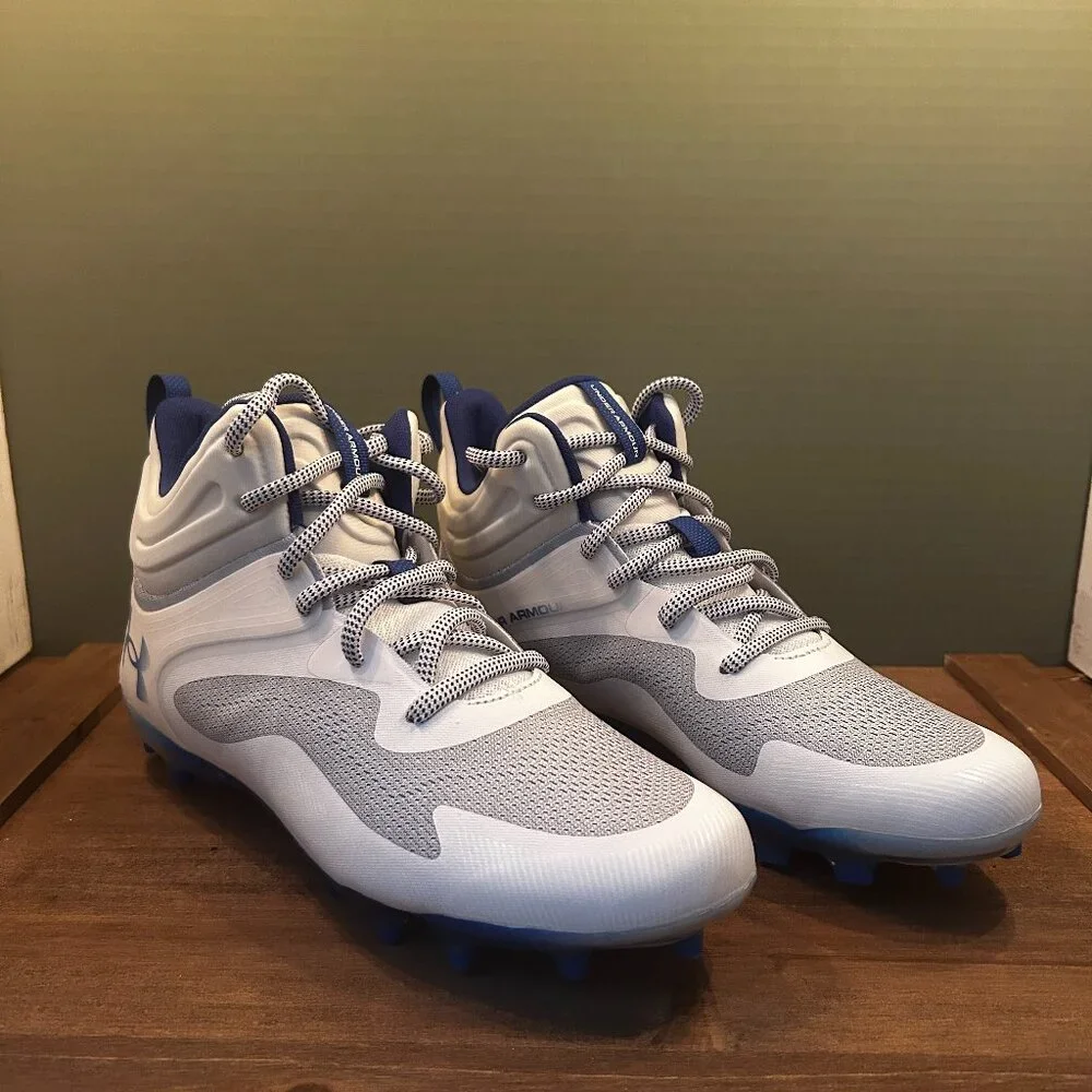 NWB Under Armour Men's Command MC Lacrosse Cleats Blue White Size 11
